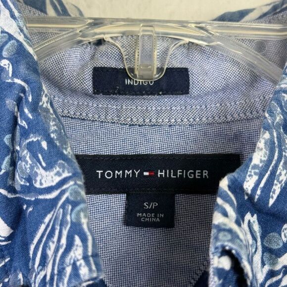 Tommy Hilfiger Blue & White Floral Short Sleeve Button Down Casual Dress Shirt S - Picture 3 of 4